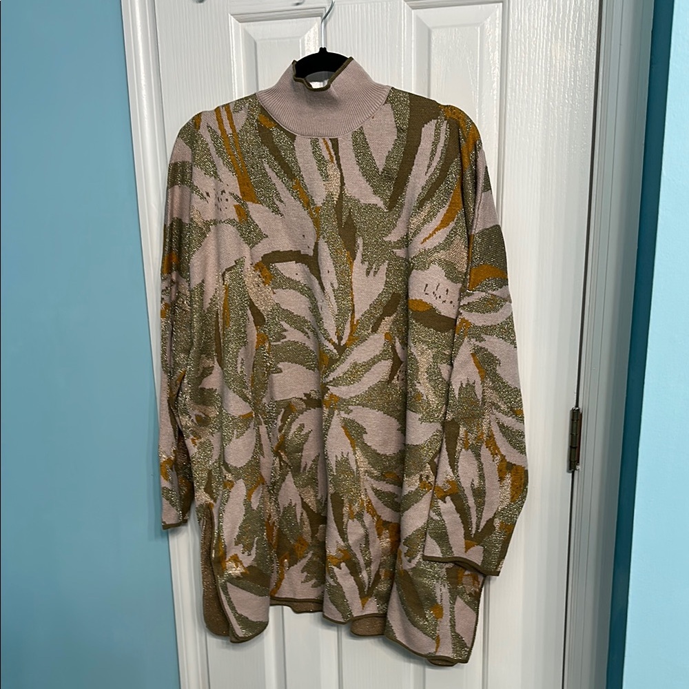 Entro Green and Pink Cowl Neck Sweater